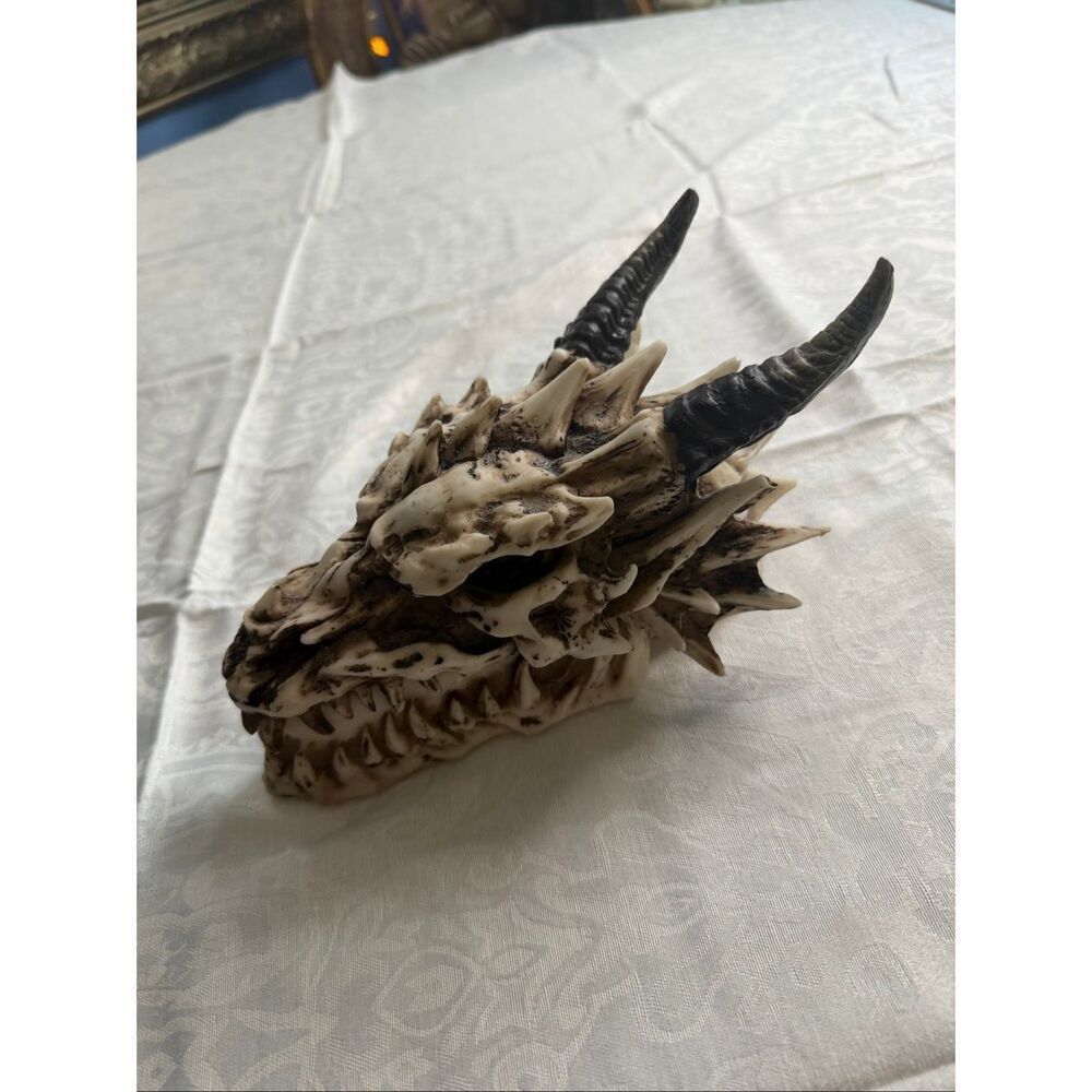 Dragon Skull LARGE 9.5" Jewelry Trinket Stash Box Hand-Painted 'Bone' Finish